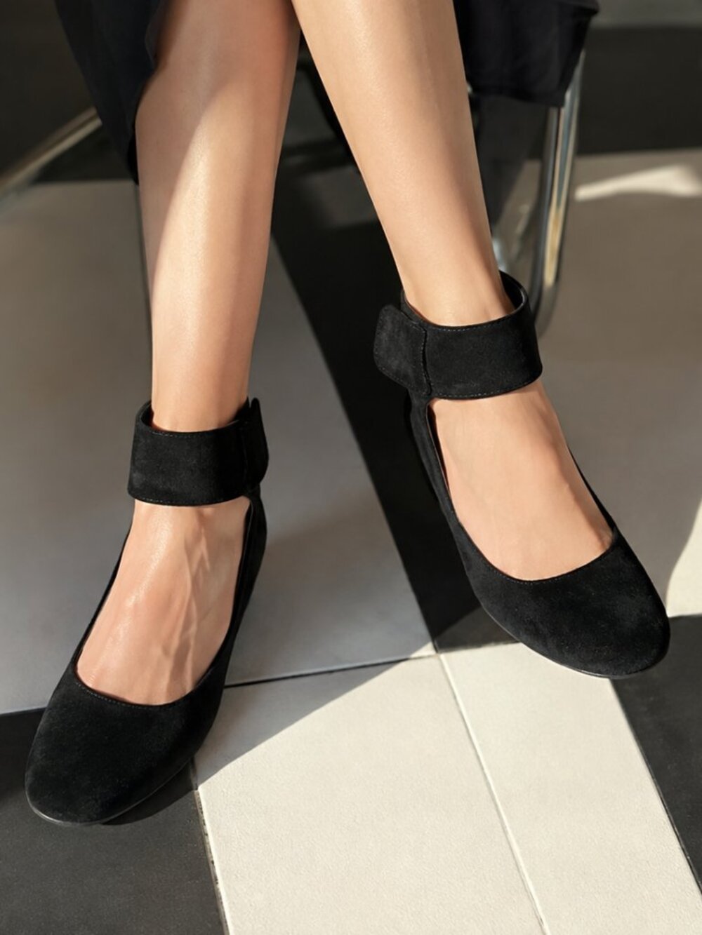 Sacha London Black Suede Wedge Mary Jane Ankle Strap Shoes US 10